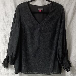 Vince Camuto New Romantic Black Floral Blouse L